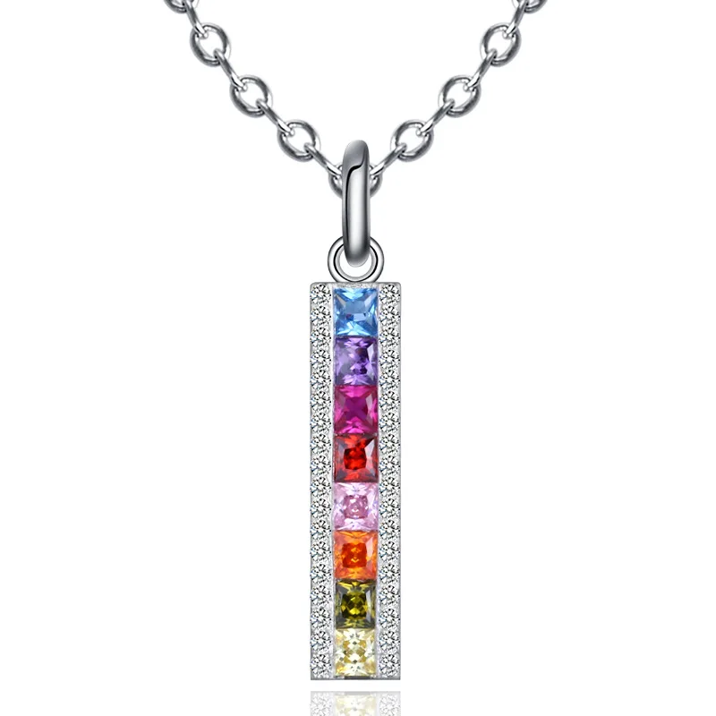 

925 Sterling Silver Elegant Rainbow Diamond Necklace Pendant Shiny Multicolor Zircon Choker Wedding Gift For Girl Accessories