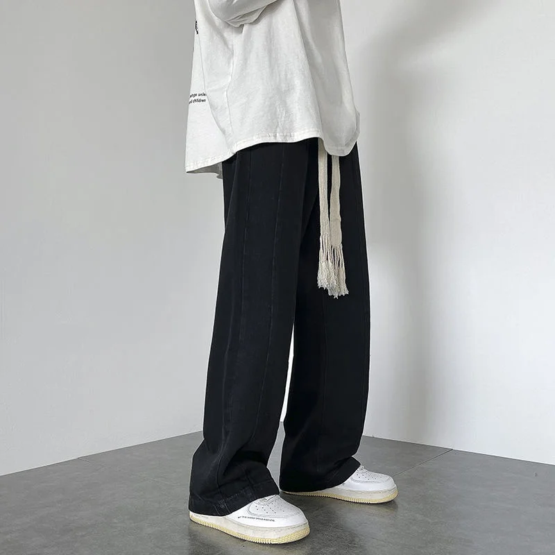 Black/Blue Baggy Jeans Men Fashion Retro Casual Wide-leg Pants Men Streetwear Loose Hip-hop Straight Denim Pants Mens Trousers