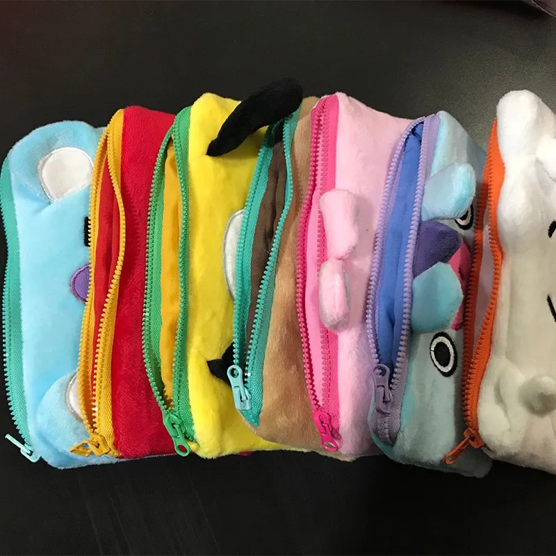 Новый корейский мультяшный плюшевый чехол для карандашей Kpop дорожная косметичка