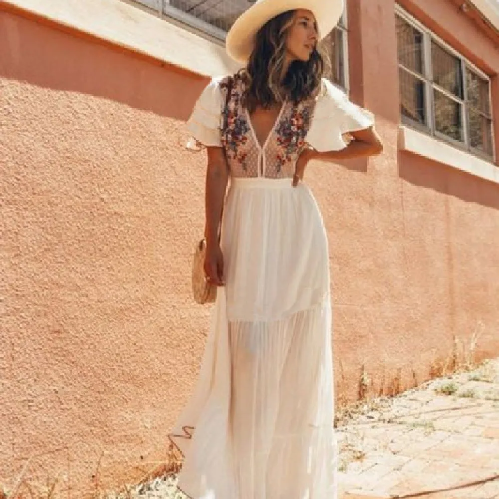 Женское платье с коротким рукавом-бабочкой соблазнительное летнее платье-макси