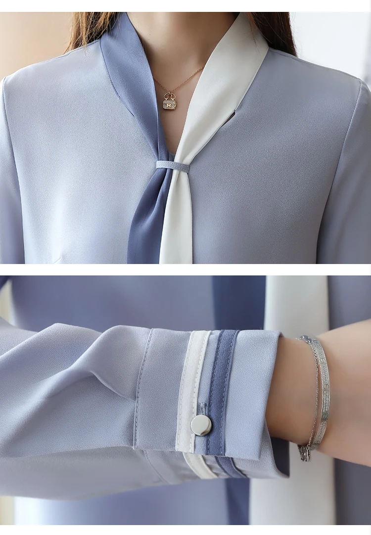 Женская шифоновая блузка с длинным рукавом однотонная Свободная в винтажном