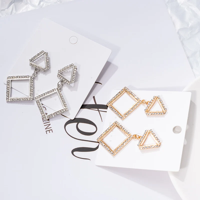 

Fashion Statement Earrings 2020 Trend Geometric Triangle Earrings For Women Crystal Gold Silver Color Dangle Drop Earing Jewelry