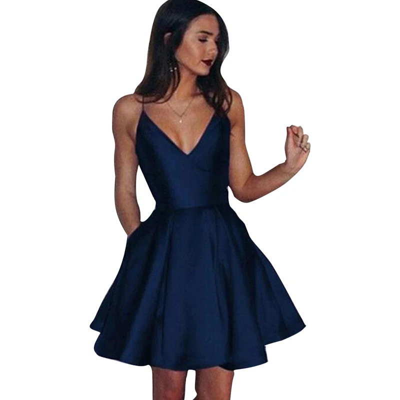 Простые недорогие Выпускные платья 2019 v-образный вырез открытая спина мини для