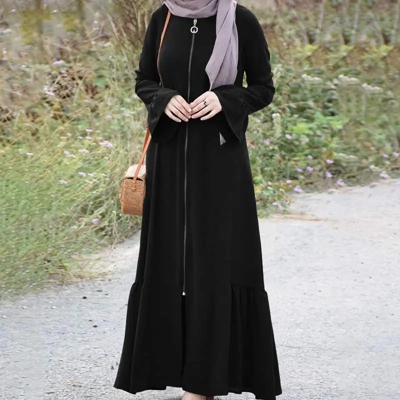 Платье ZANZEA женское с круглым вырезом, Повседневный Сарафан в стиле ретро, модный мусульманский Дубайский халат, кафтан с расклешенным рукав...