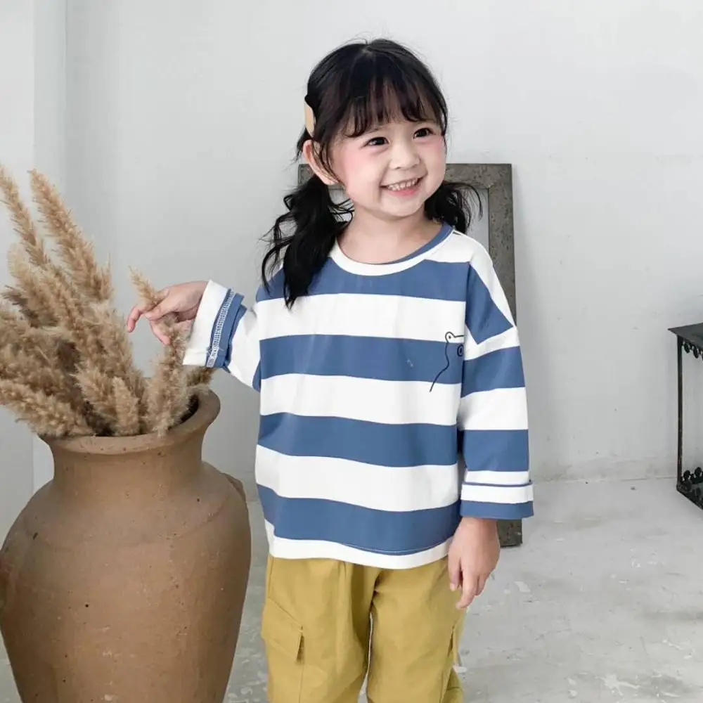 Детская хлопковая блузка с длинным рукавом круглым вырезом|Тройники| |