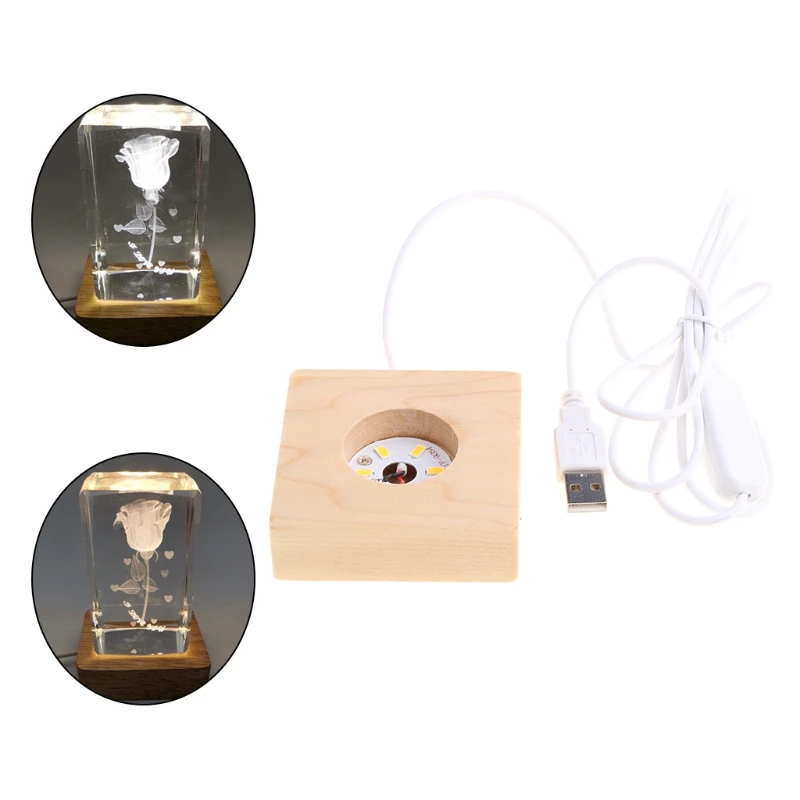 

T8NA LED Night Light Wooden Square Base Holder Display Stand for Crystals Glass Ball Illumination Lighting Accessories Decor