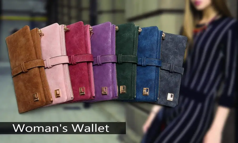 

2021 New Fashion Women Wallets Drawstring Nubuck Leather Zipper Wallet Women's Long Design Purse Two Fold More Color Clutch