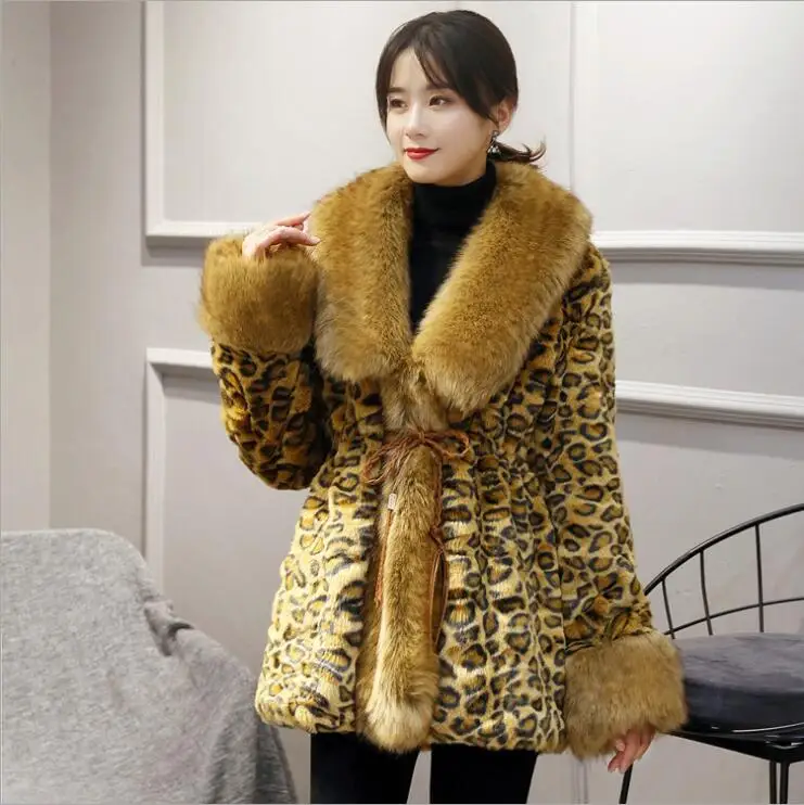 

Winter Women Faux Fur Longline Coat Classic Leopard Print Notched Collar manteau Long Sleeve Jacket Parka Plus Size Outerwear