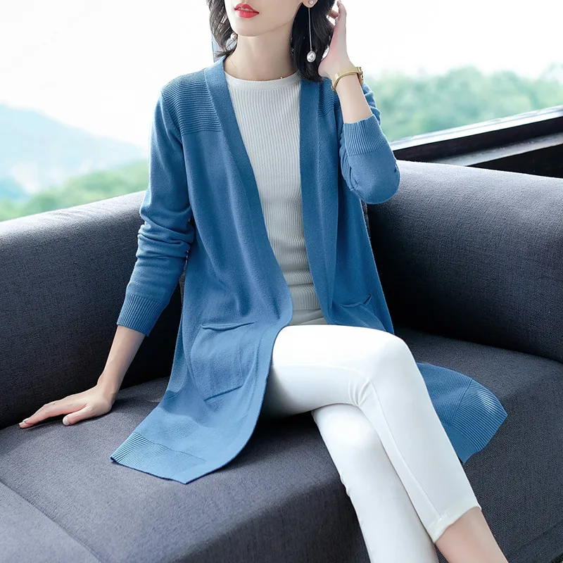 Женский кардиган повседневная Корейская версия вязаный свитер с карманами