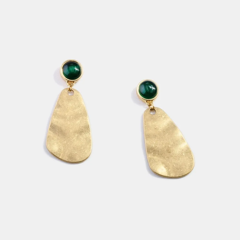 Simple Temperament Geometry Women's Drop Earrings mosaic Green stone Golden Vintage Delicate Wedding Banquet Jewelry |