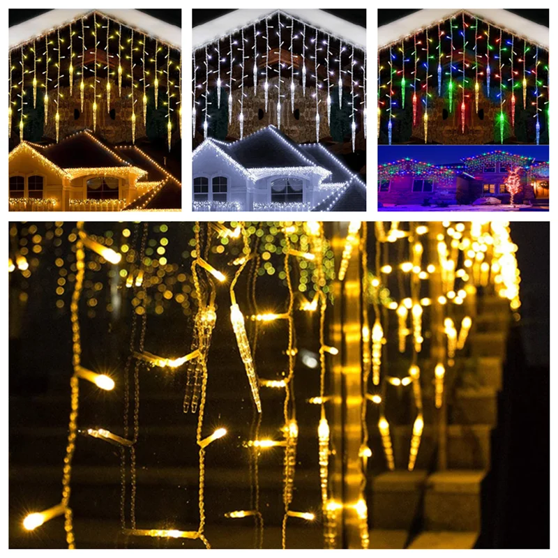 

Рождественское украшение 3,5-17 м, уличная гирлянда, светодиодная занавеска в виде сосулек, сказочные огни для помещений, уливечерние НКИ, сад...