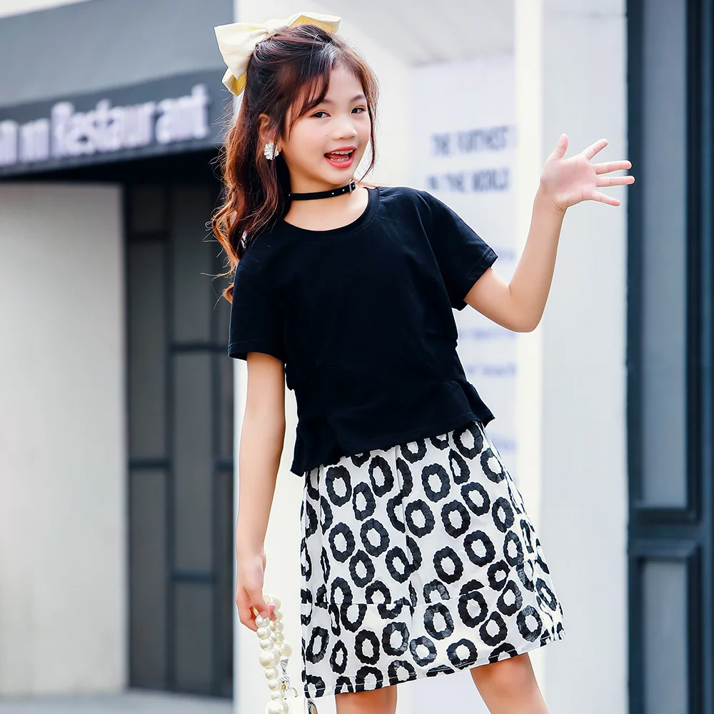 

Summer White T Shirt Short Skirt Suit for Girls Clothing Set New 2021 Fashion Casual Children Clothing Short Sleeve Kids Clothes