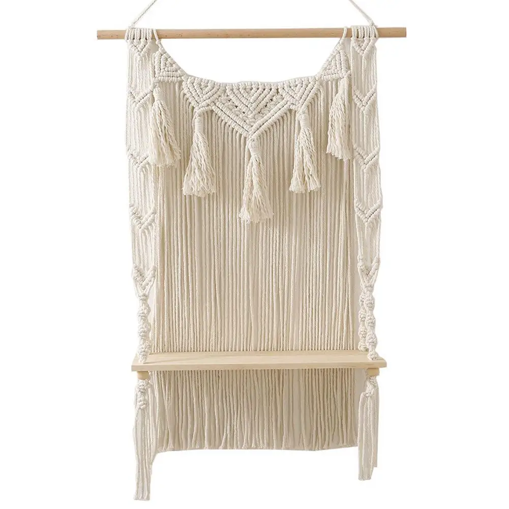 

Handmade Macrame Wall Hangings Shelf Decorative Floating Bohemian Shelf For Plants Books And Vases 27.55Inch Woven And Handmad