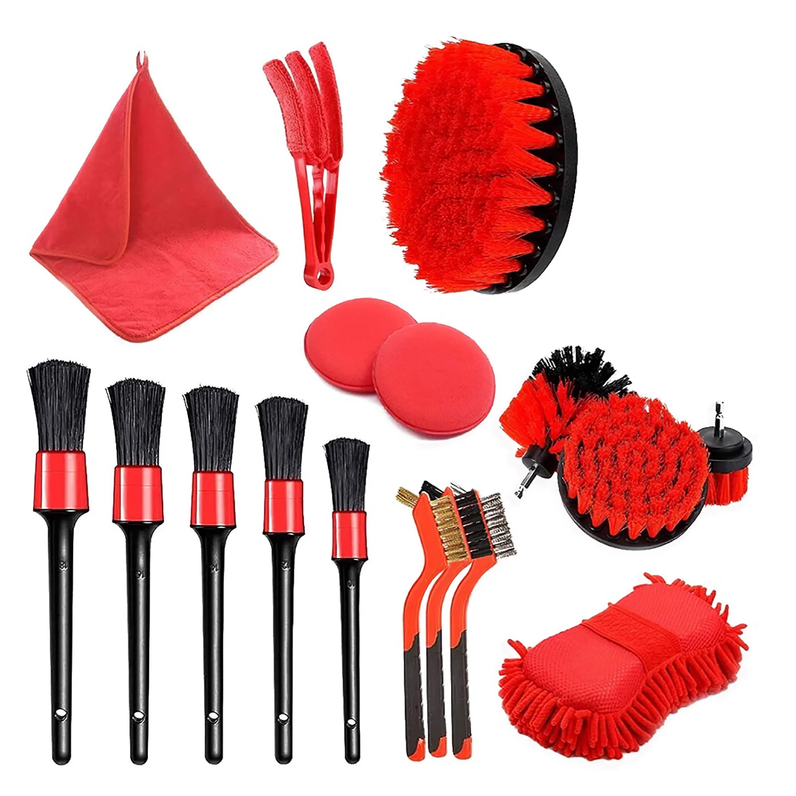 

17 Pieces Of Drill Brush Set Detail Brush Air Conditioner Brush Electric Drill Brush Fiber Sponge Wire Brush Car Cleaning Set