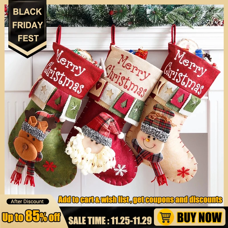 

Navidad Christmas Stocking Large Xmas Gift Bags Candy Holder Santa Claus Sacks Snowman Shape Hanging Xmas Tree Ornament Decor