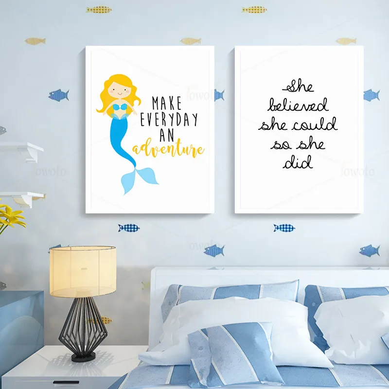 Русалки с художественным принтом Детская Wall Art фотографии рисунками из