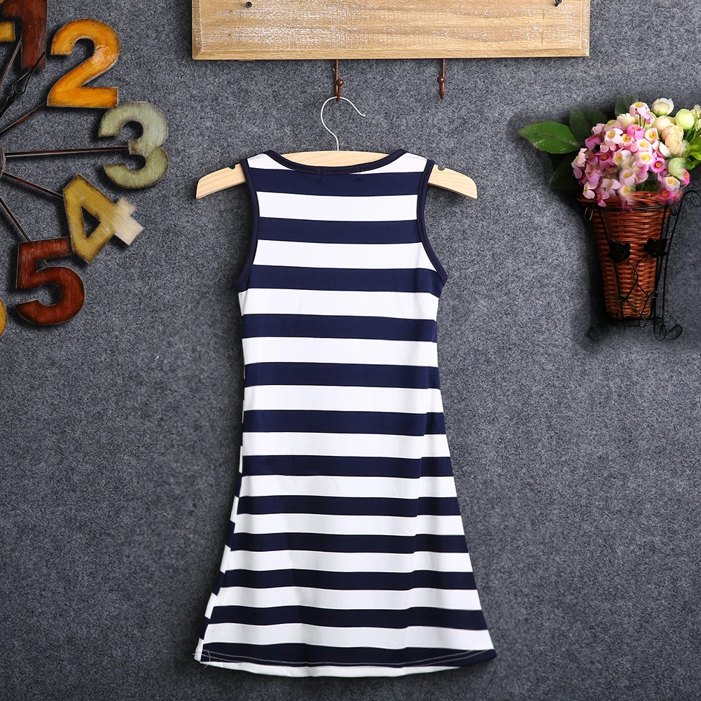 

Pudcoco 2021 Summer 3-8Y Baby Girl Anchor Striped Navy Blue Long Dresses Sequined Gown Children Clothes Ankle Length