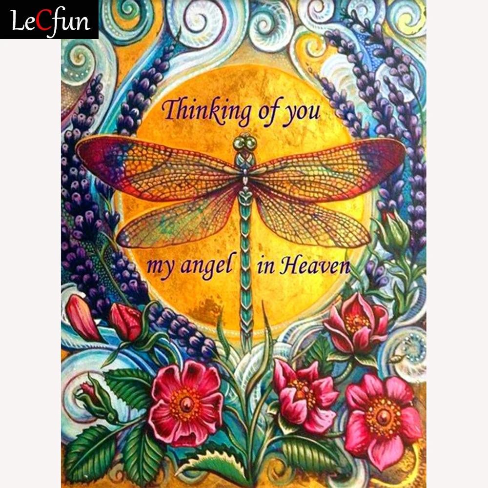 

LeCfun Dragonfly Diamond Painting Art Kits Full Drill Round/Square 5D DIY Shiny Beads Embroidery Home Decor Gift
