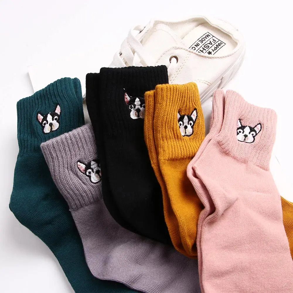 Женские хлопковые носки женские с вышивкой собаки из мультфильма теплые
