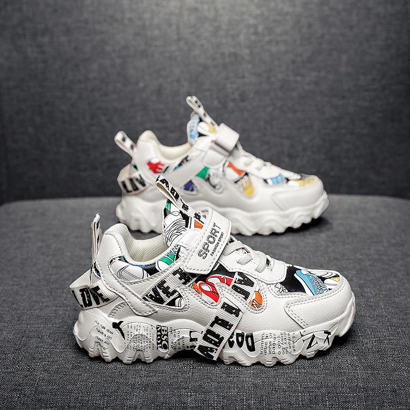 

Детские Нескользящие кроссовки для мальчиков и девочек, зимние кроссовки с граффити, повседневная обувь для бега, 2020