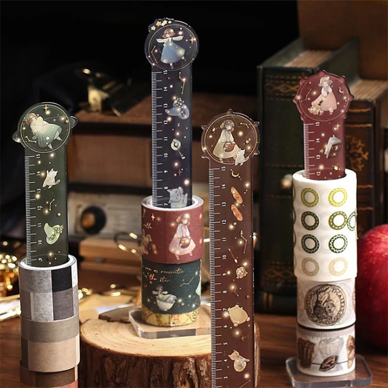 

4 Designs Ins Style Starry Story Series Multifunction DIY Bronzing Rulers School Office Supplies Tape Storage Rack