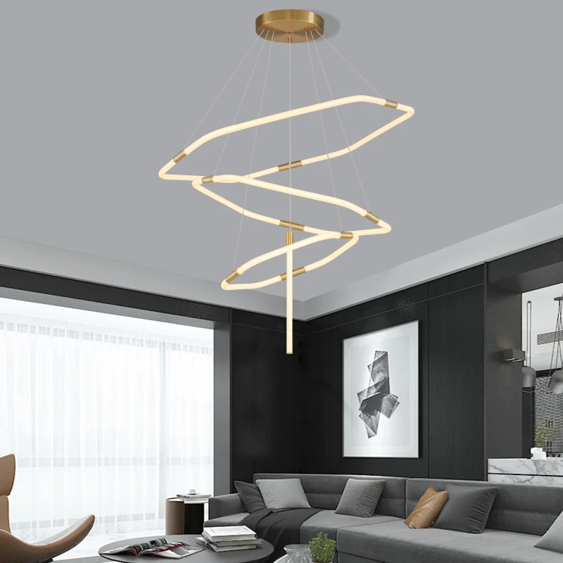 

TCY Modern Led Chandeliers For Living Room Dining Room Circle Rings Acrylic Big Loft Hall Led chandelier kitchen Hanging Lights