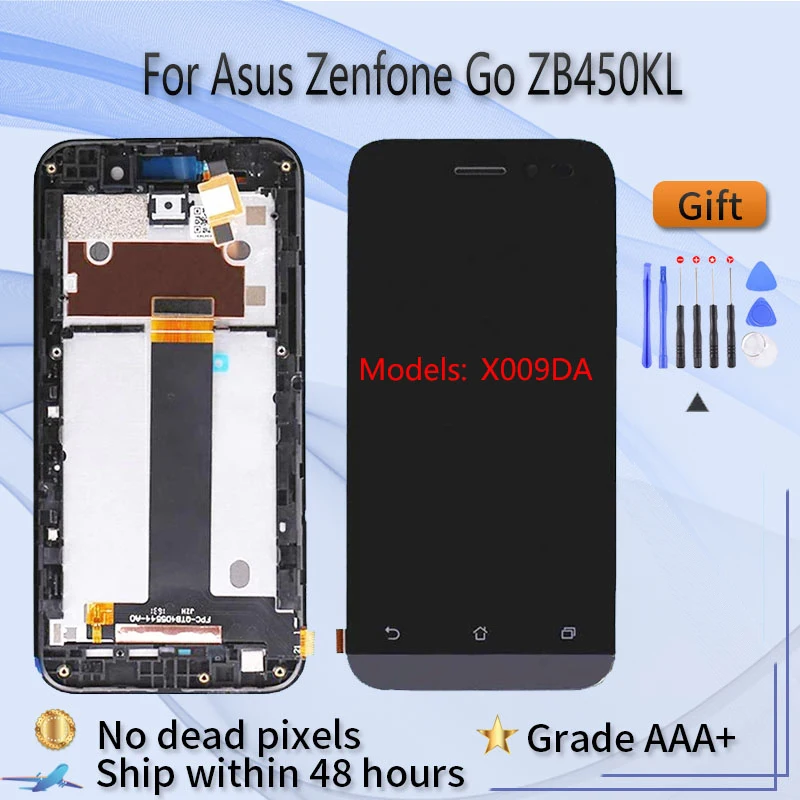 

LCD Screen For Asus Zenfone Go ZB450KL Assembly with front case Lcd Touch Glass Replacement, X009DA Display original Black