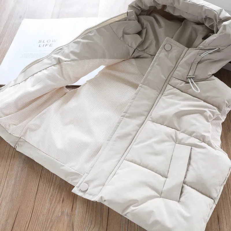 Теплый жилет на подкладке из хлопка с капюшоном для девочек сезон осень зима