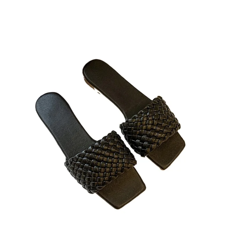 

Sandals Ladies 2021 Women's Shoes Summer One-word Braided Belt Outer Wear Lightweight Women's Sandals Lazy Beach Shoes