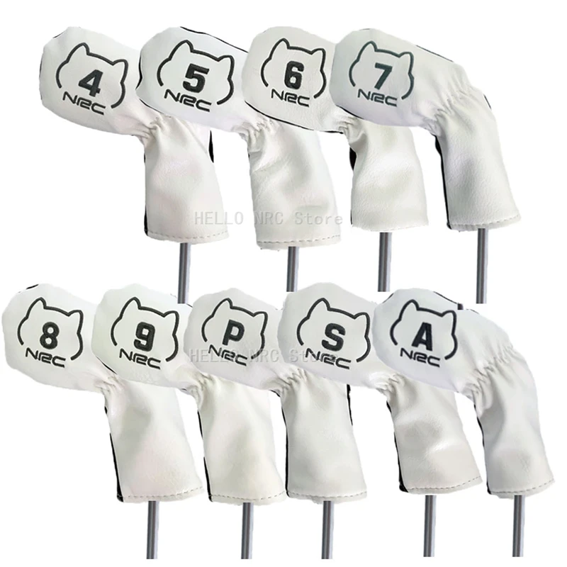 

Golf Club Headcover Iron Cover 9Pcs Set PU Leather Waterproof No.4/5/6/7/8/9/P/S/A Protector White Yellow AKITA DOG