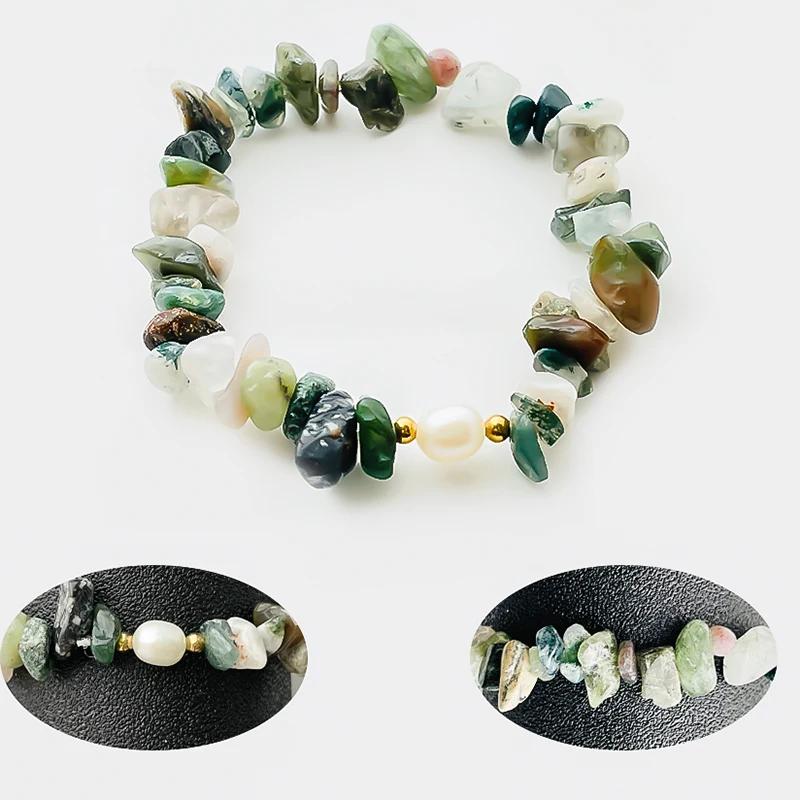 Vintage Natural Stone Bracelets for Women Gravel with Pearl Bracelet Handmade Strand Fashion Jewelry Gift | Украшения и