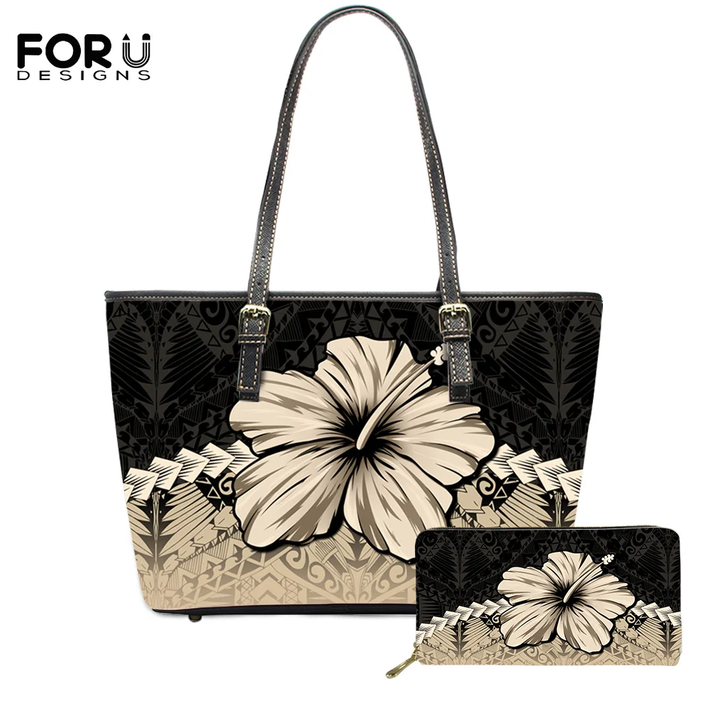 

FORUDESIGN 2021 New Casual Ladies Handbags Wallets Polynesian Tribal Hibiscus Brand Design Hot Selling Travel PU Leather Bags