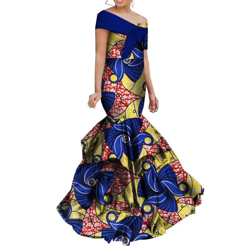 

2021 Dashiki African Print Dresses for Women Bazin Riche Ankara Print Long Evening Dresses African Clothing Tutu Dresses WY3940