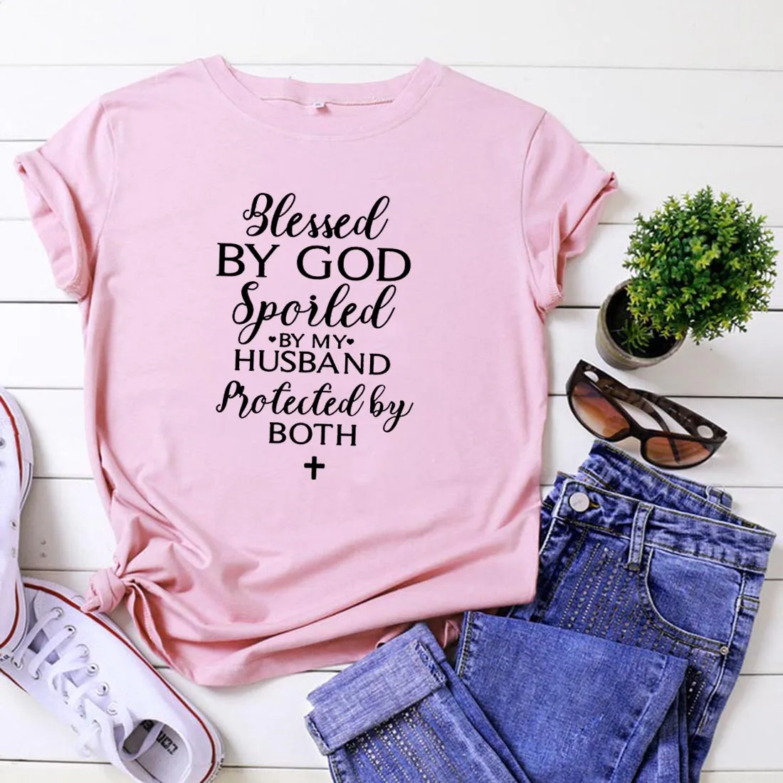 Blessed By God забавная футболка женская летняя хлопковая с коротким рукавом