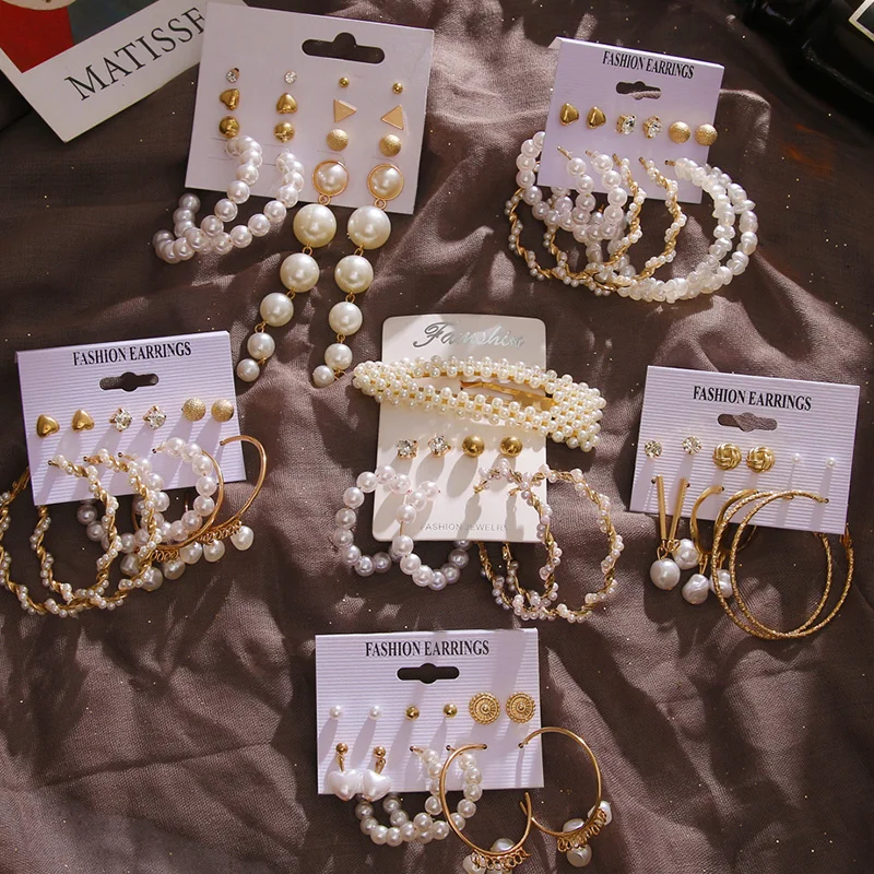 

FNIO Bohemian Tassel Pearl Earrings For Women Circle Earring Set Acrylic Dangle Drop Earrings 2020 New Brincos Fashion Jewelry