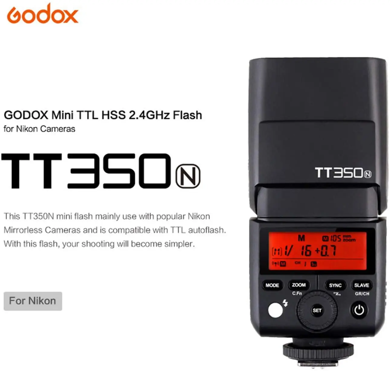 

Godox TT350N TTL Flash Speedlite 2.4G Wireless GN36 1/8000s HSS for Nikon D800 D700 D7100 D7000 D5200 D5100 D810 D750 D610