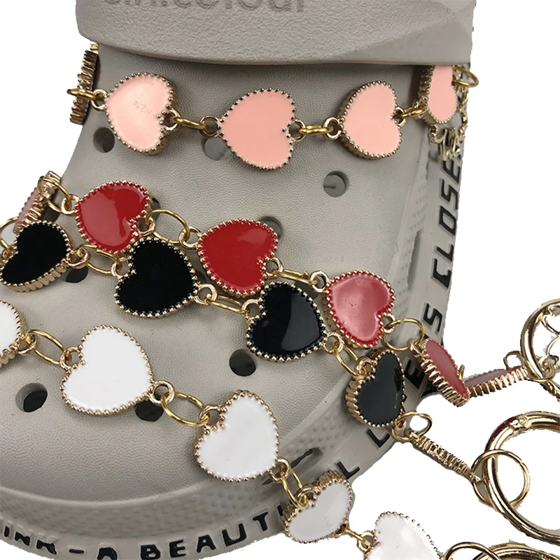 

1Pcs Luxury Croc Shoes Charms Heart Love Chain Shoe DIY Metal Decoration Pendant Buckle For Gift Shoelace Accessories