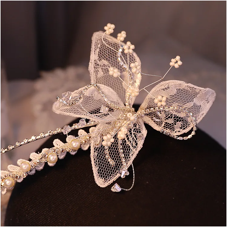 

Exquisite Beaded Rhinestone Lace Flower Headband Bride Headdress Wedding Hair Accessories