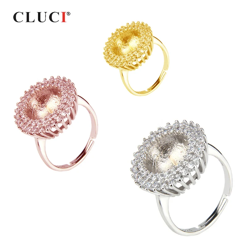 

CLUCI Silver 925 Classic Sunflower Shape Big Ring Mounting for 11-12 Pearl Adjustable Women Luxury Gift Ring Jewelry SR2042SB
