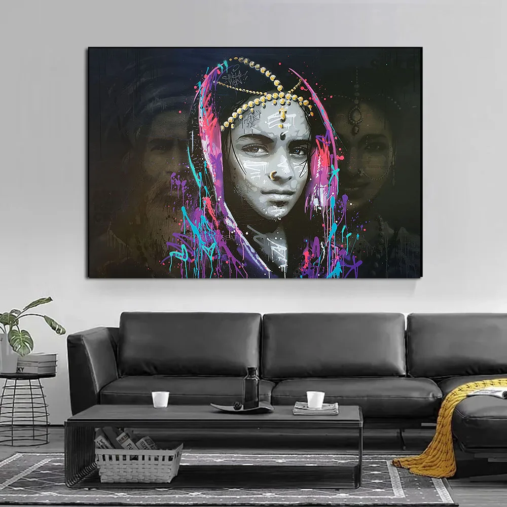 

Indian Beauty Woman Poster Print Colorful Figure Canvas Painting On The Wall Art Islamic Picture Liviing Room Decor No Frame