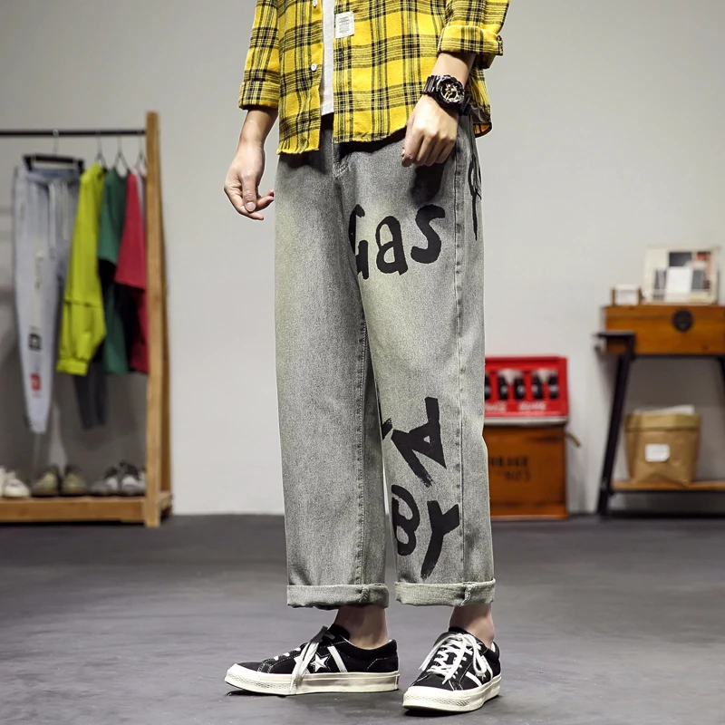 Новинка весна-осень 2020 мужские уличные хип-хоп джинсы с принтом алфавита модные
