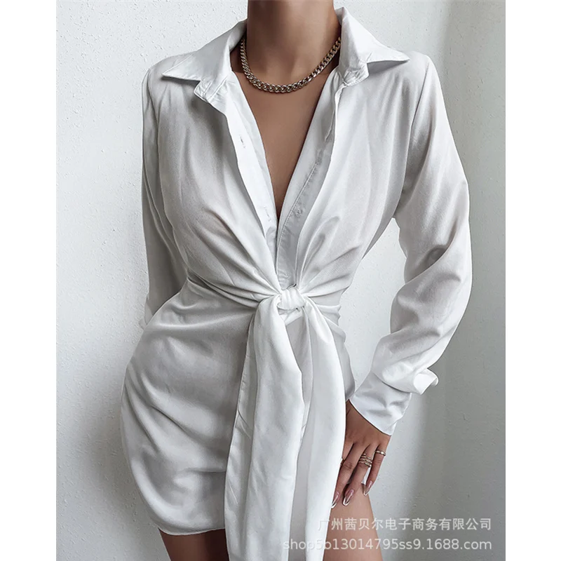 

Платье-рубашка женское осеннее с длинным рукавом и отложным воротником