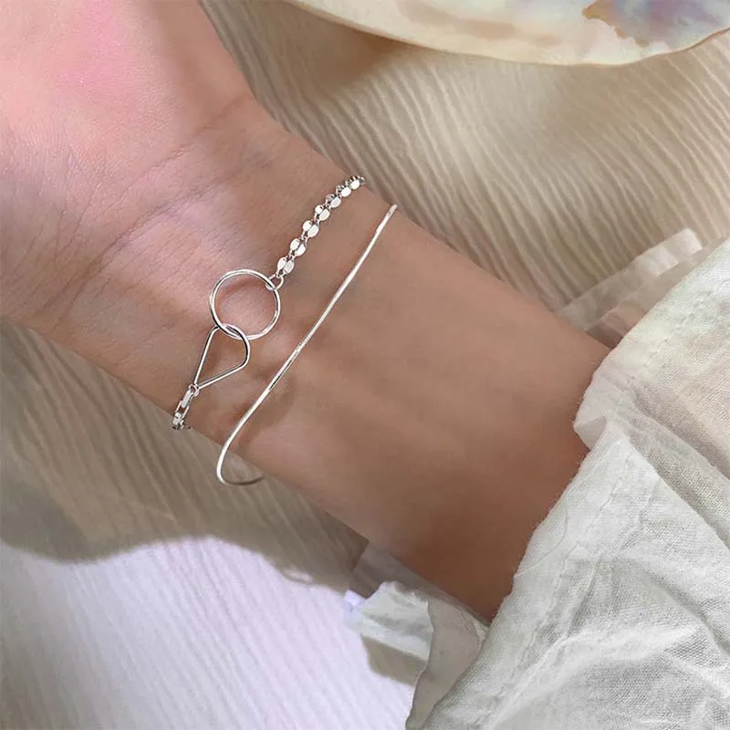 Trend Silver Color Round Wafer Bracelets Hollow Circular Link Up Geometry Bracelet For Women Girl Party Gift Wholesale Price | Украшения и