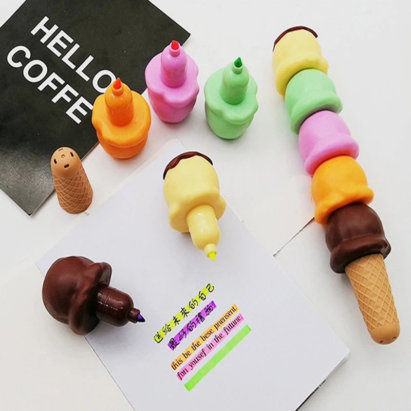 

5PC Creative Building Block Fluorescent Highlighter Hand Account Drawing Pen Marcador Doodle Pen Child Gift Office&School Suppli