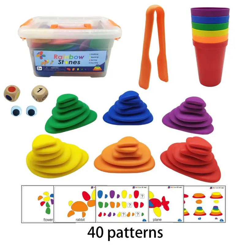 

Colored Cobblestone Blocks Puzzle Montessori Early Educational Learning Toy P31B