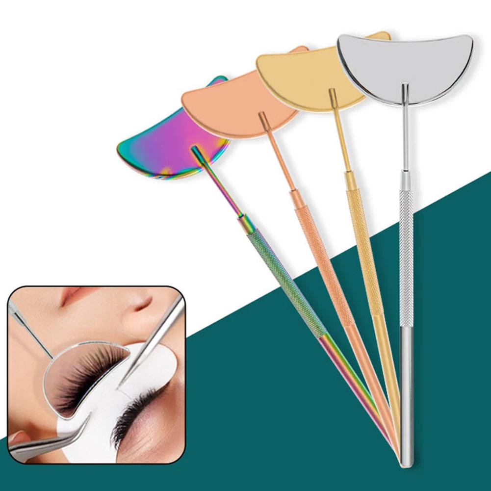 

Eyelash Inspection Mirror Stainless Steel Moon Shape Magnifying Beauty Long Handle Mirror For Checking False Eyelashes Tools
