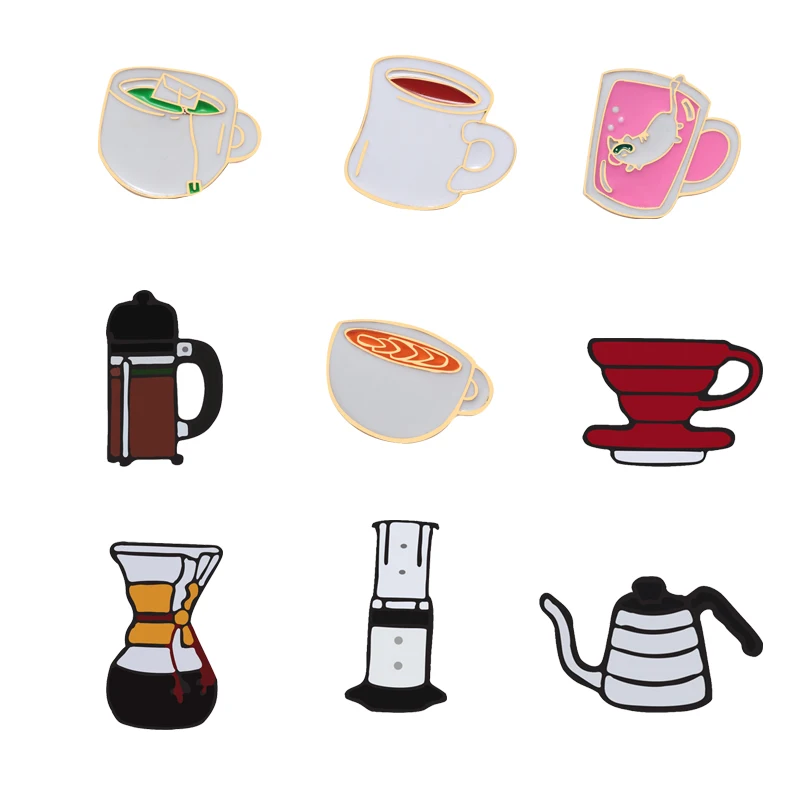 Мультяшные кофейные аэропресс Chemex фильтр чашка чайник Броши эмалированные