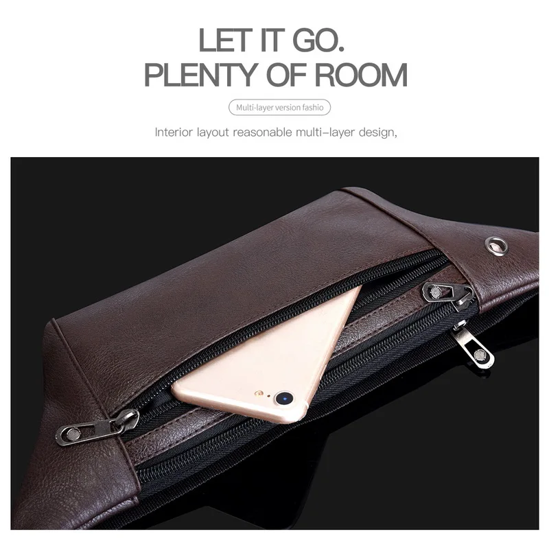 

Mens Fashion Waist Bags with Zipper Leather Large Capacity Waist Bag Soft Sports Bag Large Capacity Hiking Cell Phone Pocket