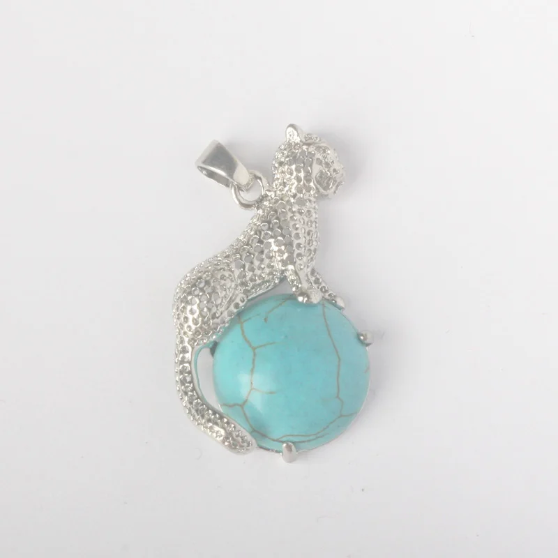 Turquoise Новое поступление натуральный камень тигровый глаз Медь животных Подвески "Леопард" Шарм ювелирные изделия 1 шт - Окраска металла: Turquoise