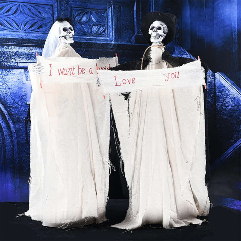 

Bride Groom Skull Halloween Hanging Ghost Haunted House Horror Halloween Decorations Terror Scary Props Party Drop Ornament